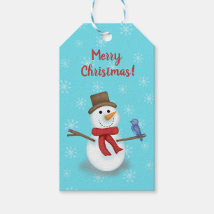 Merry Christmas snowman and blue bird custom Gift Tags