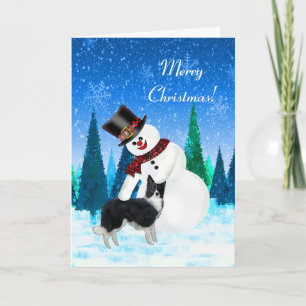 Merry Christmas Snowman and Border Collie Card