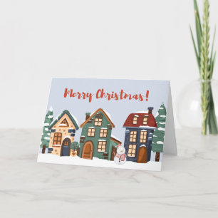 Merry Christmas Snowman and Houses  Card