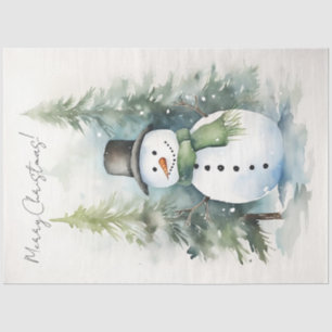 Merry Christmas Snowman and Pine Trees Tissue Paper