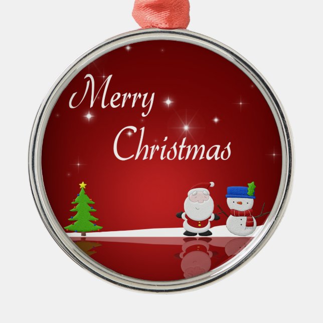 Merry Christmas Snowman and Santa Metal Ornament (Front)