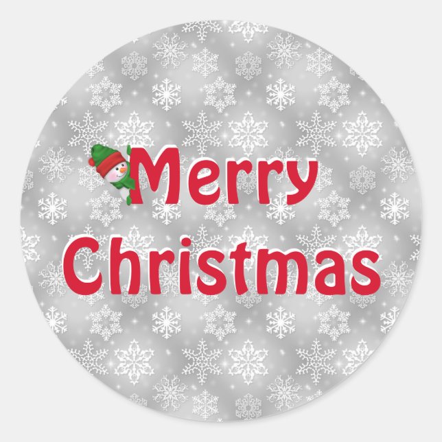 Merry Christmas snowman and snowflakes Classic Round Sticker (Front)