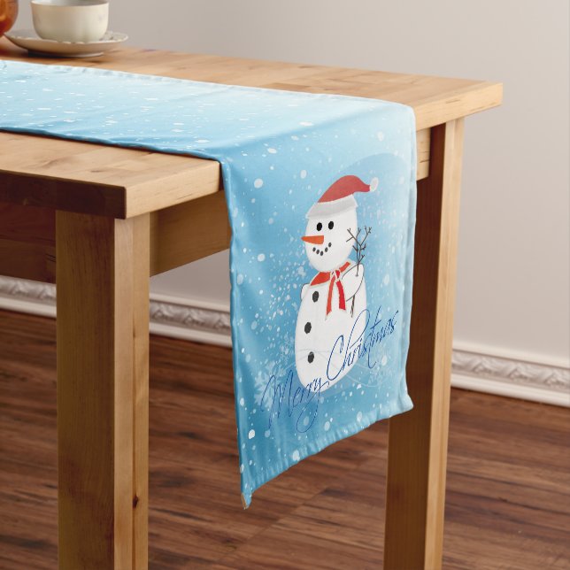 Merry Christmas Snowman and  Snowflakes Long Table Runner (In Situ)