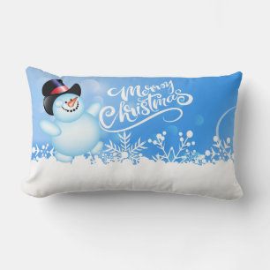Merry Christmas Snowman and Snowflakes  Lumbar Pillow