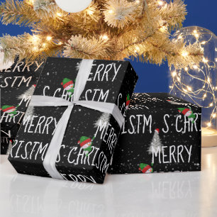 Merry Christmas Snowman and Tree in Snowflakes  Wrapping Paper