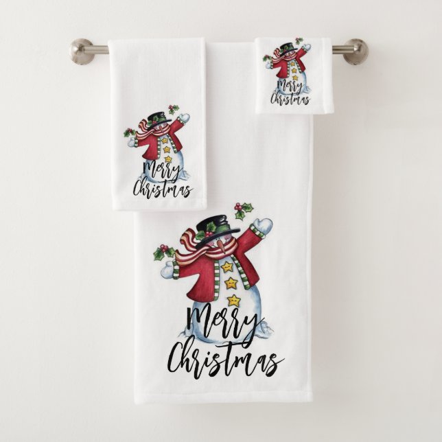 Merry Christmas Snowman Bath Towel Set (Insitu)