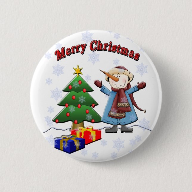 Merry Christmas Snowman Button (Front)