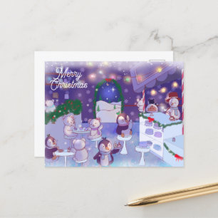 Merry Christmas Snowman Cafe Holiday Postcard