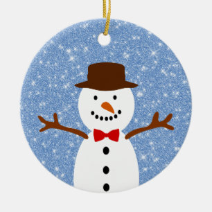Merry Christmas Snowman Ceramic Ornament