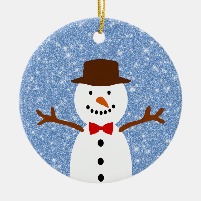 Merry Christmas Snowman Ceramic Ornament (Front)