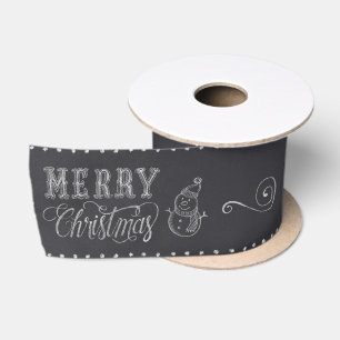 Merry Christmas Snowman Chalkboard Design   Satin Ribbon