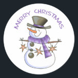 Merry Christmas Snowman Classic Round Sticker<br><div class="desc">Adorably cute snowman wishing all a merry Christmas</div>