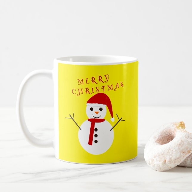 Merry Christmas Snowman Coffee Mug (With Donut)