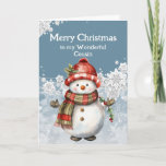 Merry Christmas Snowman Cousin Card<br><div class="desc">A snowman's smile,  so warm and bright, 
Just like our friendship,  pure delight.

Merry Christmas,  my dear Cousin
May our laughter never end.</div>