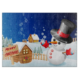 Merry Christmas Snowman Cutting Board