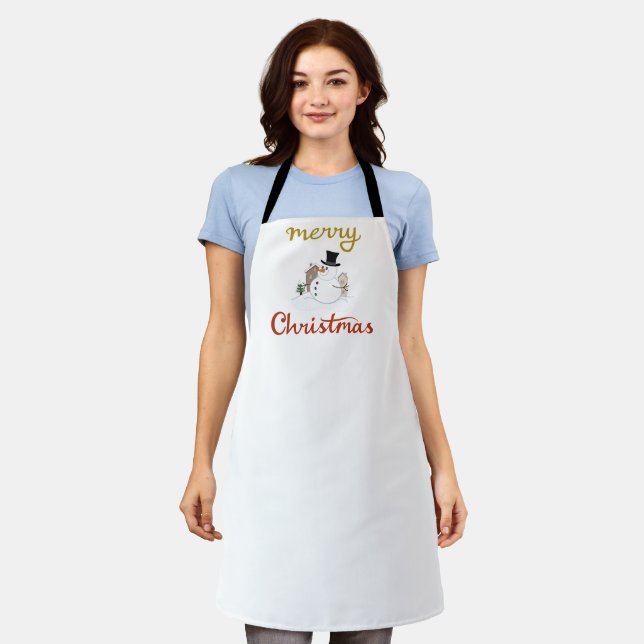 Merry Christmas+Snowman Design Apron (Worn)