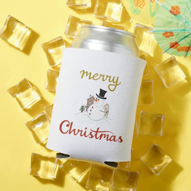 Merry Christmas+Snowman Design Can Cooler (In Situ Summer)