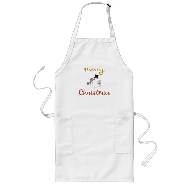 Merry Christmas+Snowman Design Long Apron (Front)