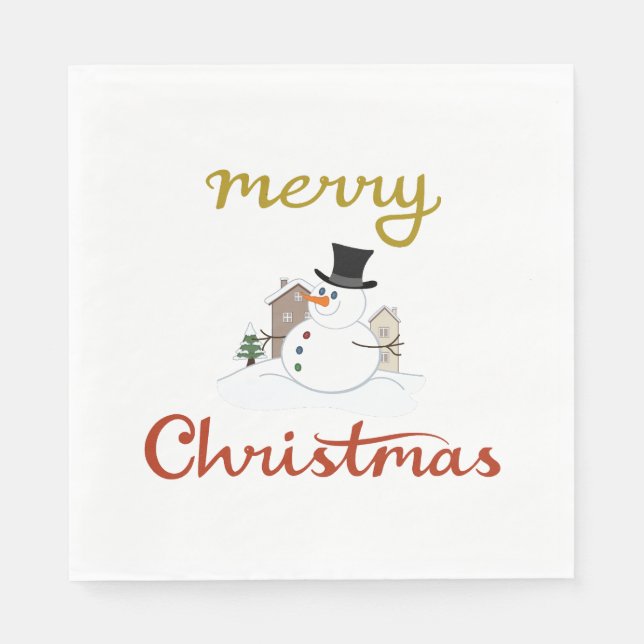 Merry Christmas+Snowman Design Napkin (Front)