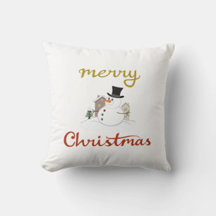 Merry Christmas+Snowman Design Throw Pillow