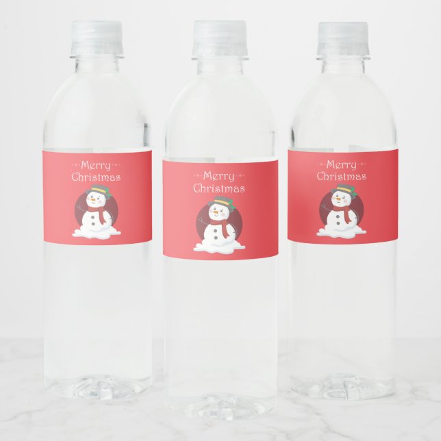 Merry Christmas Snowman Editable Colour Water Bottle Label (Bottles)