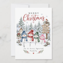 Merry Christmas Snowman Family Christmas Card