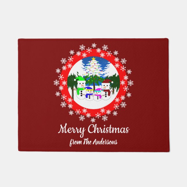 Merry Christmas! Snowman Family Doormat (Front)