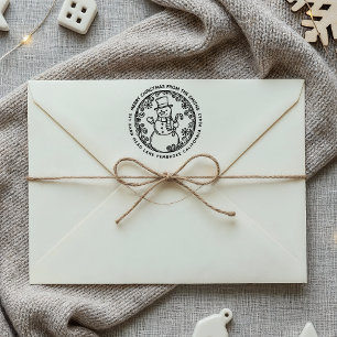 MERRY CHRISTMAS Snowman Family Name Return Address Self-inking Stamp