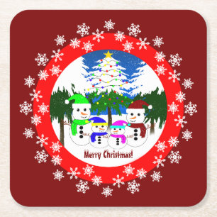 Merry Christmas! Snowman Family Paper Coasters