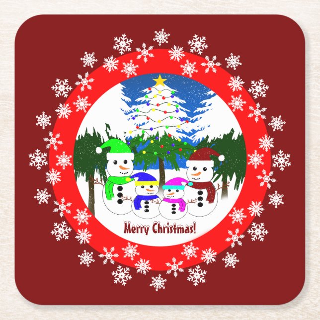 Merry Christmas! Snowman Family Paper Coasters (Front)