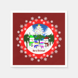 Merry Christmas! Snowman Family Paper Napkin