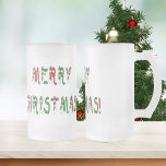 Merry Christmas Snowman Font Frosted Mug<br><div class="desc">Merry Christmas Snowman Font Typography Green Red on the product. The customized image looks festive on any item.</div>