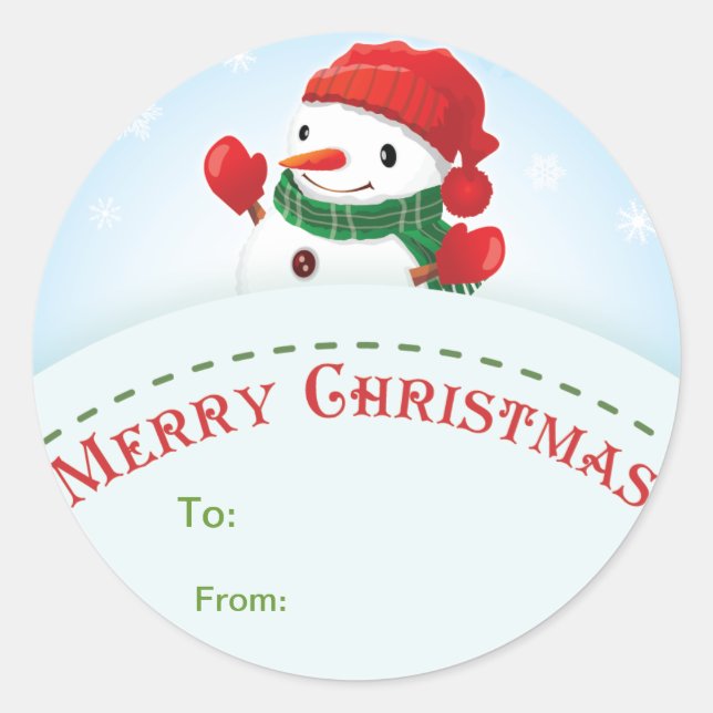 Merry Christmas Snowman Gift tag Sticker (Front)