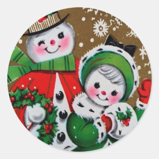 Merry Christmas Snowman & his Girlfriend Classic Round Sticker