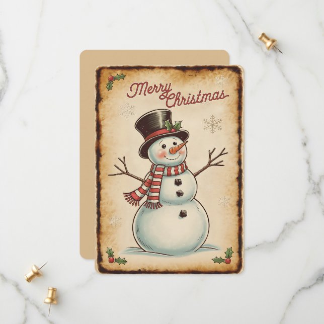 Merry Christmas Snowman Holiday Card (Front/Back In Situ)