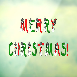 Merry Christmas Snowman Home or Store 11x8 Vinyl Window Cling