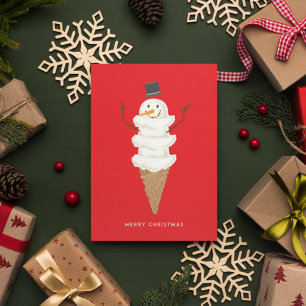 MERRY CHRISTMAS Snowman Ice Cream Cone Postcard