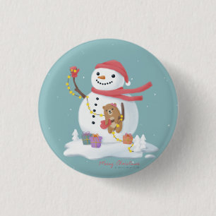 Merry Christmas: Snowman Illustration Art 1 Inch Round Button