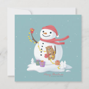 Merry Christmas: Snowman Illustration Art Holiday Card