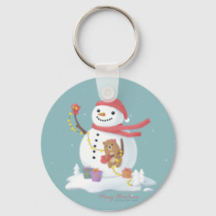 Merry Christmas: Snowman Illustration Art Keychain