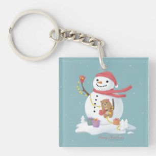 Merry Christmas: Snowman Illustration Art Keychain