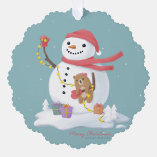 Merry Christmas: Snowman Illustration Art Ornament Card