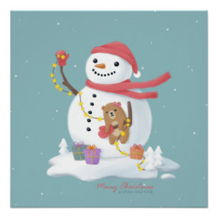 Merry Christmas: Snowman Illustration Art Poster