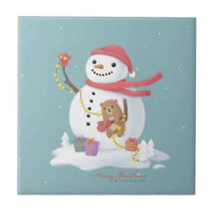 Merry Christmas: Snowman Illustration Art Tile