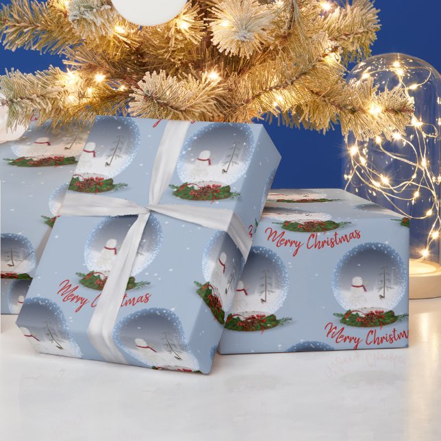 Merry Christmas Snowman In Snow Globe  Wrapping Paper (Holidays)