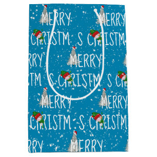 Merry Christmas Snowman in Snowflakes Medium Gift Bag