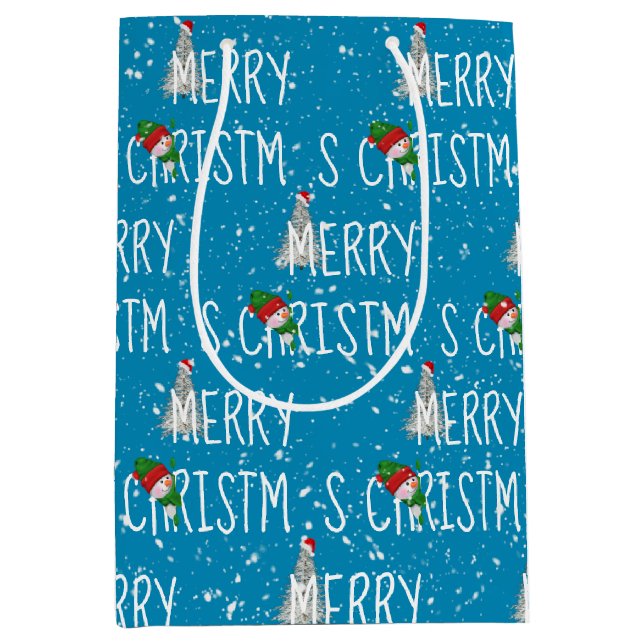 Merry Christmas Snowman in Snowflakes Medium Gift Bag (Front)