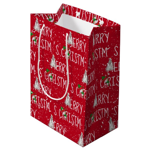 Merry Christmas Snowman in Snowflakes  Medium Gift Bag (Back Angled)