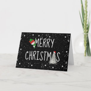 Merry Christmas Snowman in Snowflakes On Black Holiday Card