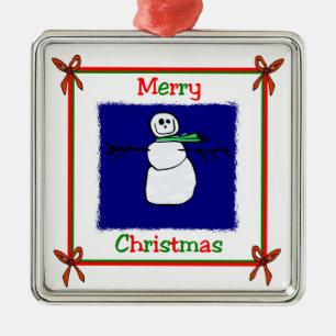 Merry Christmas Snowman Metal Ornament